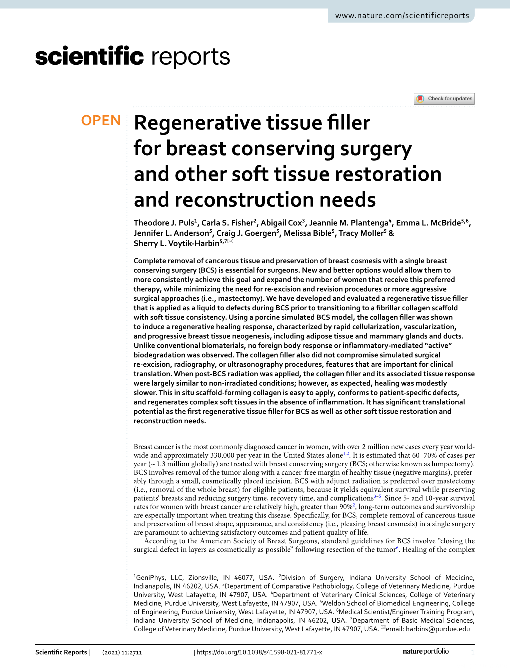 Regenerative Tissue Filler for Breast Conserving Surgery and Other Soft Tissue Restoration and Reconstruction Needs