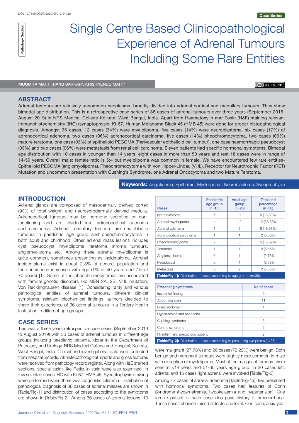 Single Centre Based Clinicopathological Experience of Adrenal Tumours Pathology Section Including Some Rare Entities