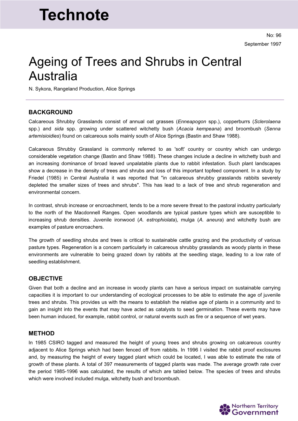 Ageing Fo Trees and Shrubs in Central Australia