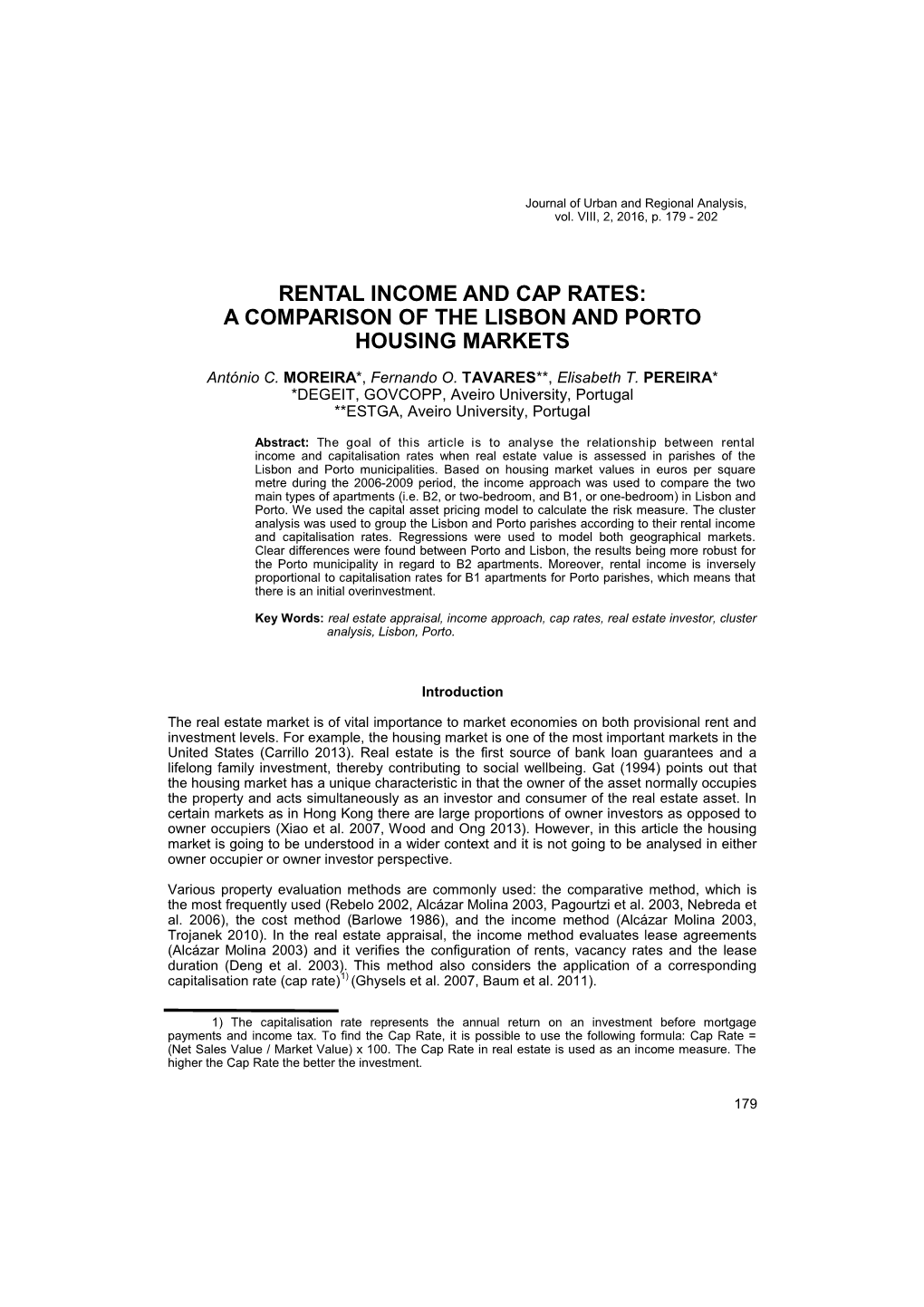 Rental Income and Cap Rates: a Comparison of the Lisbon and Porto Housing Markets
