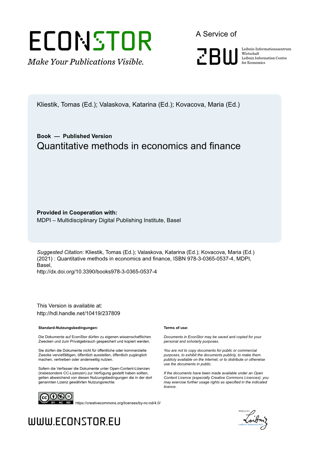 Quantitative Methods in Economics and Finance