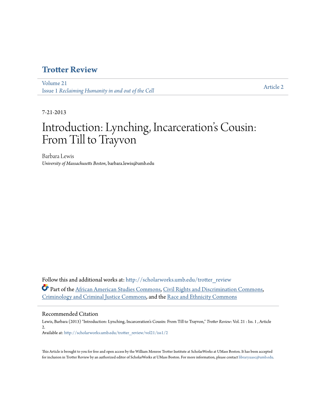 Lynching, Incarceration's Cousin