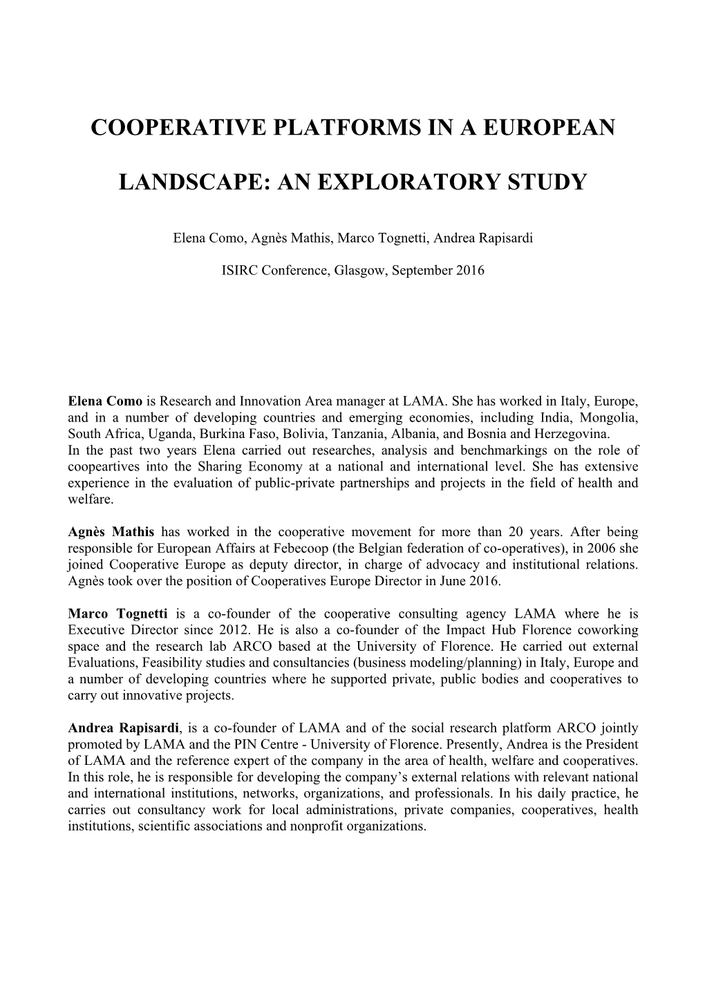 Cooperative Platforms in a European Landscape