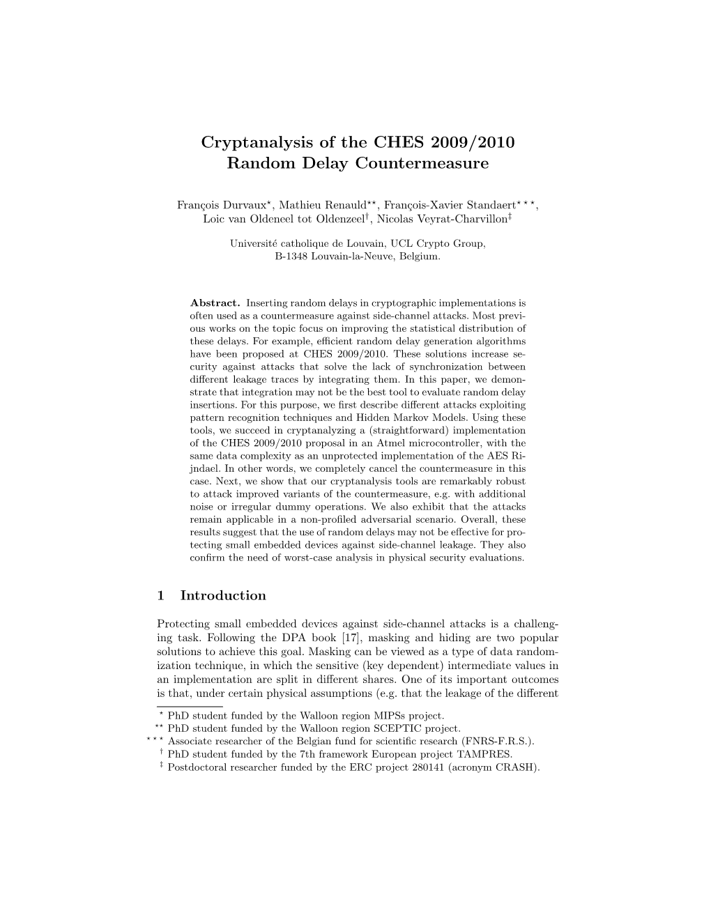 Cryptanalysis of the CHES 2009/2010 Random Delay Countermeasure