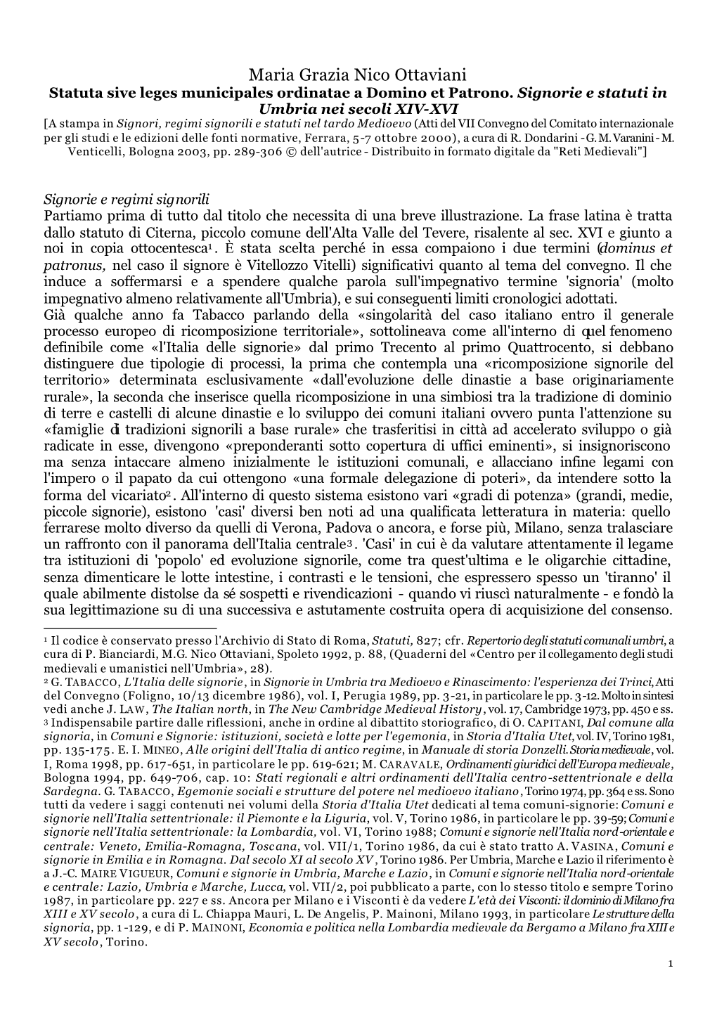 Maria Grazia Nico Ottaviani Statuta Sive Leges Municipales Ordinatae a Domino Et Patrono