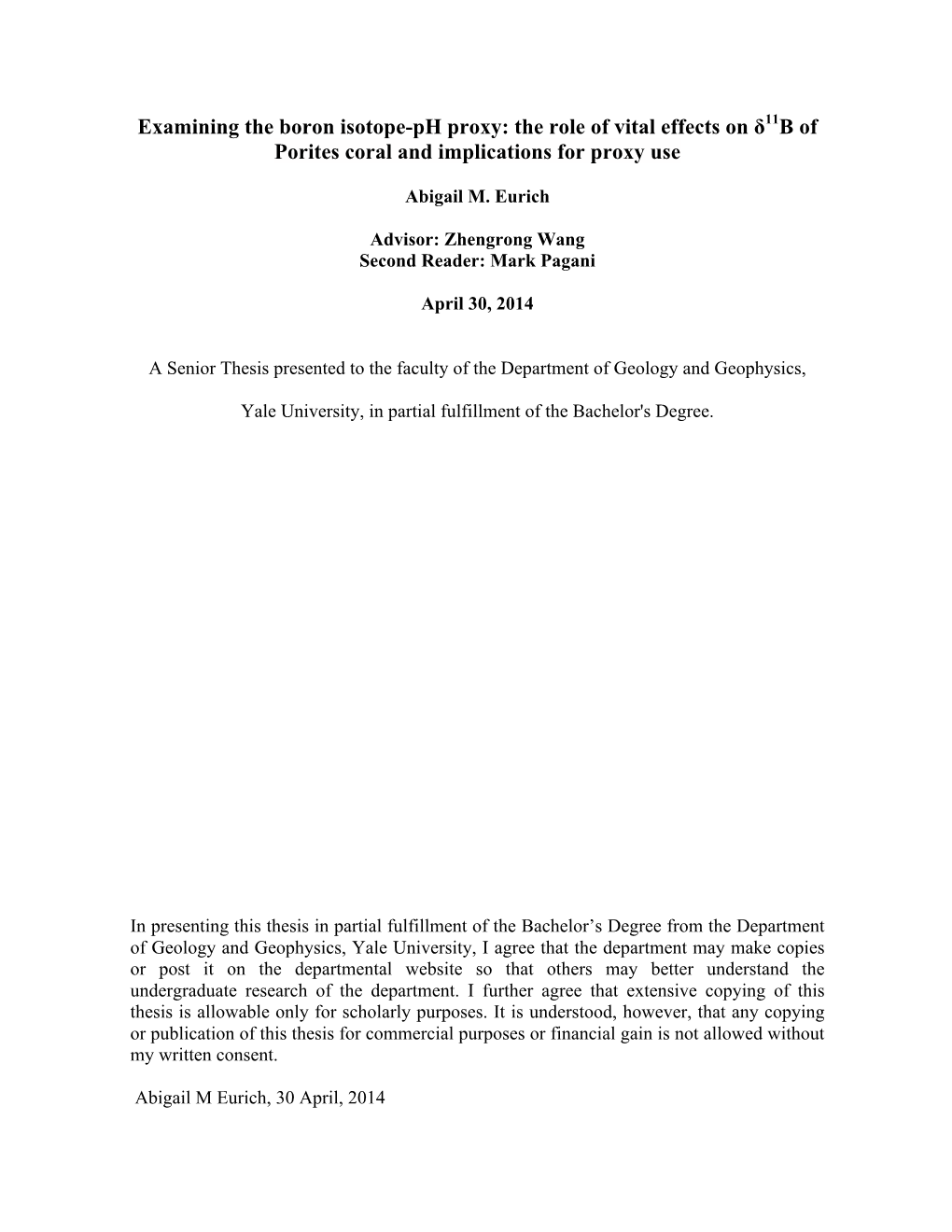 Examining the Boron Isotope-Ph Proxy: the Role of Vital Effects on Δ11b of Porites Coral and Implications for Proxy Use