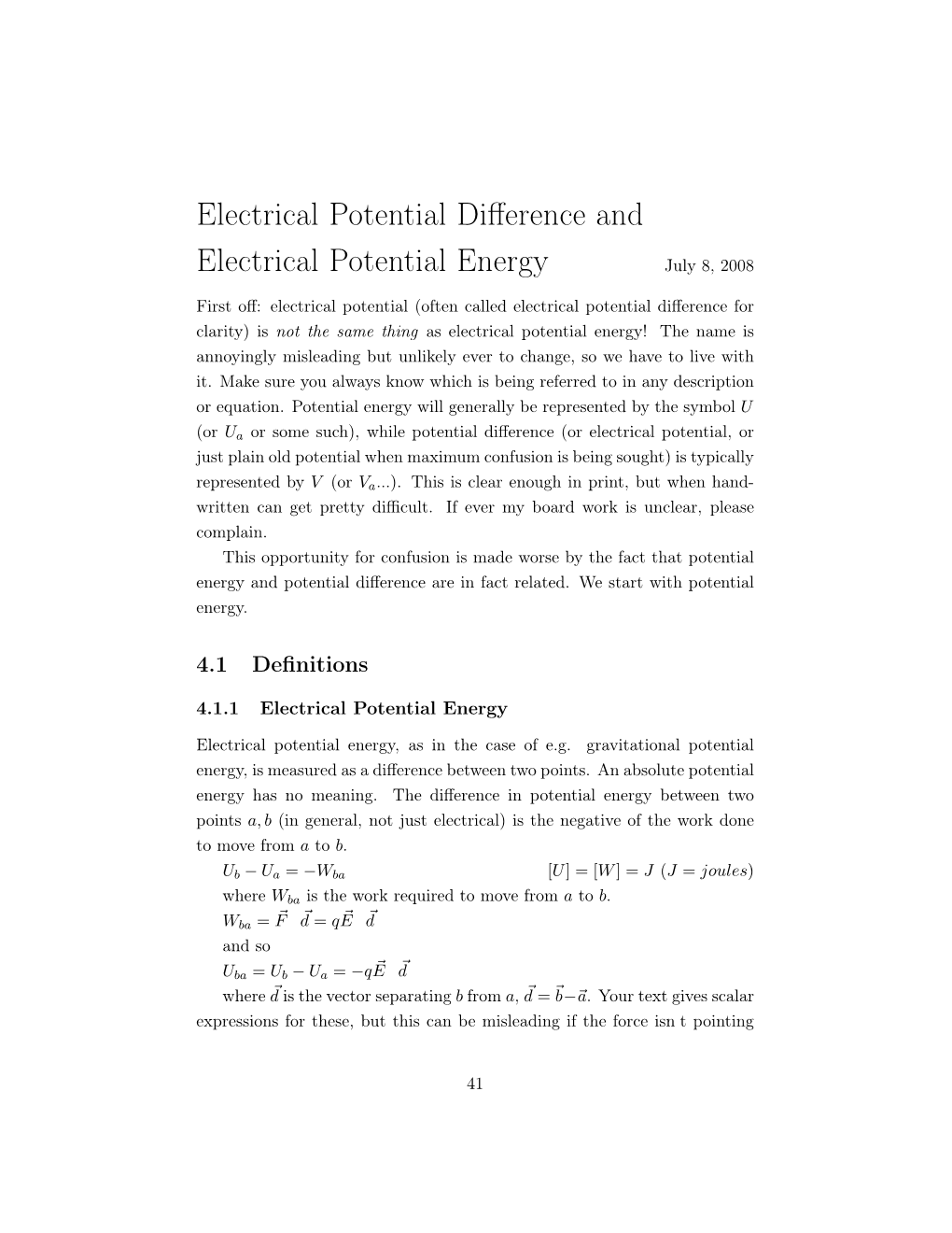 Electrical Potential Difference and Electrical Potential Energy