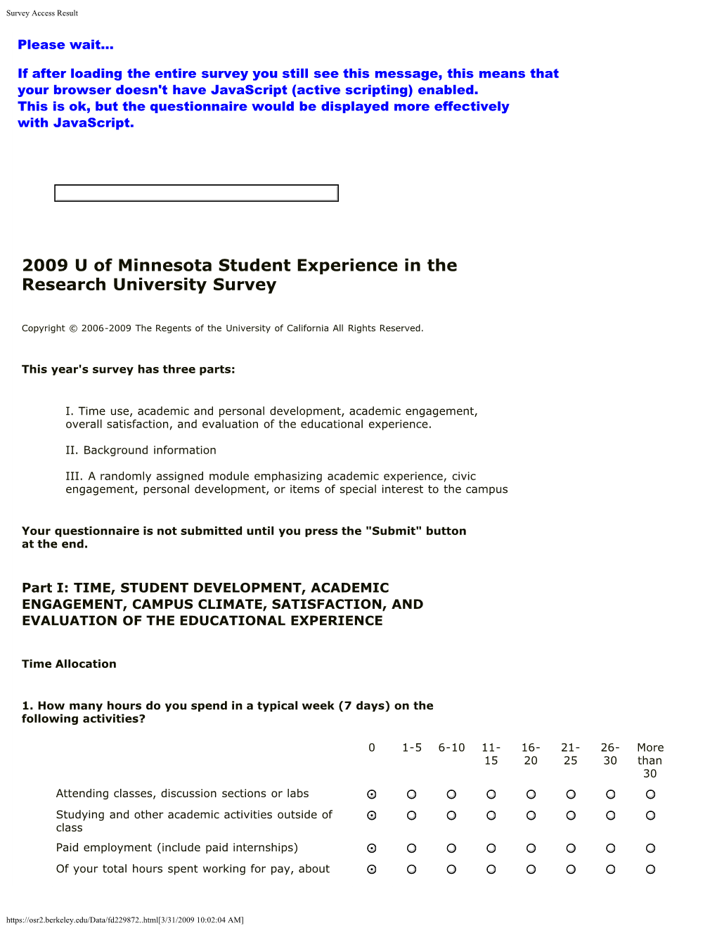 2009 SERU Survey (PDF)