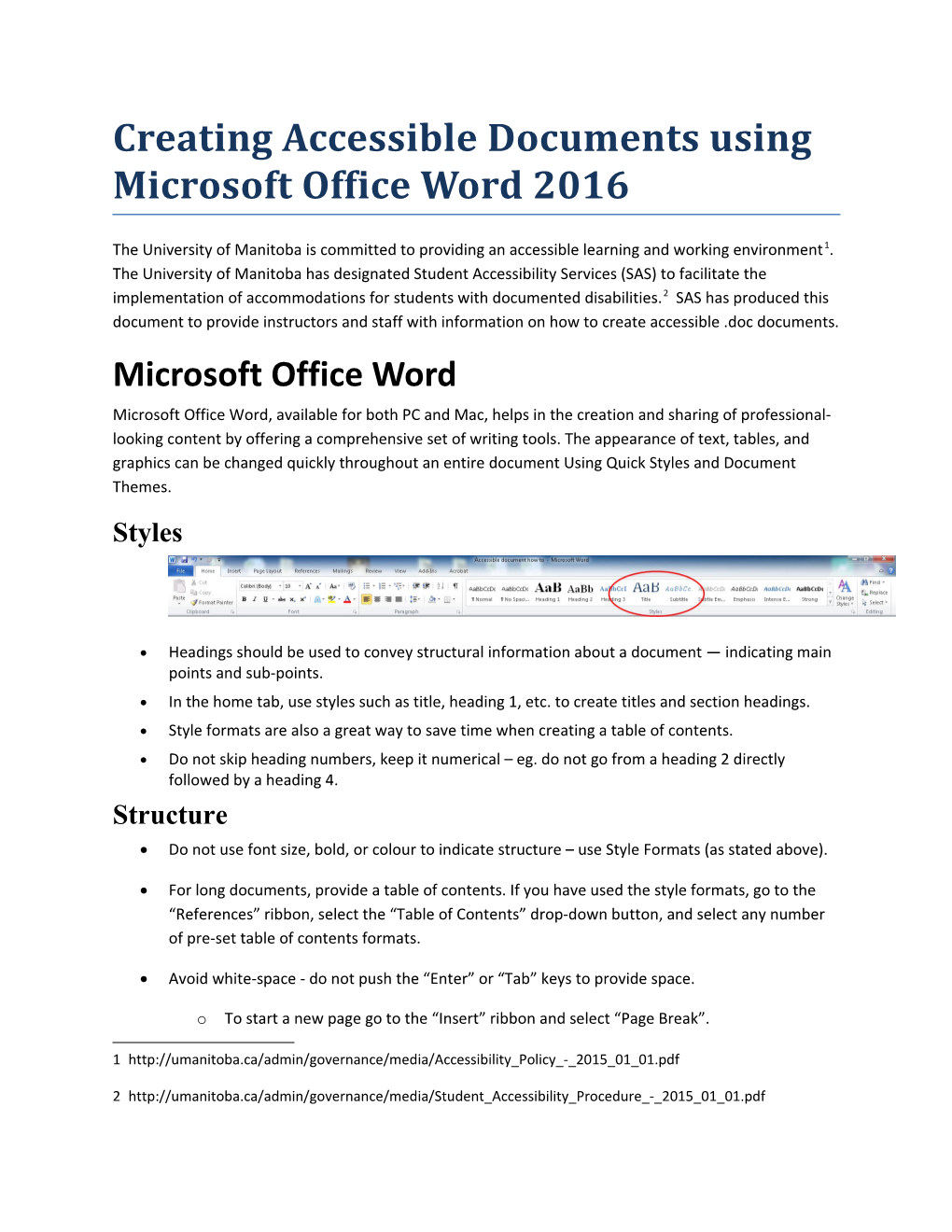 Creating Accessible Documents Using Microsoft Office Word 2016