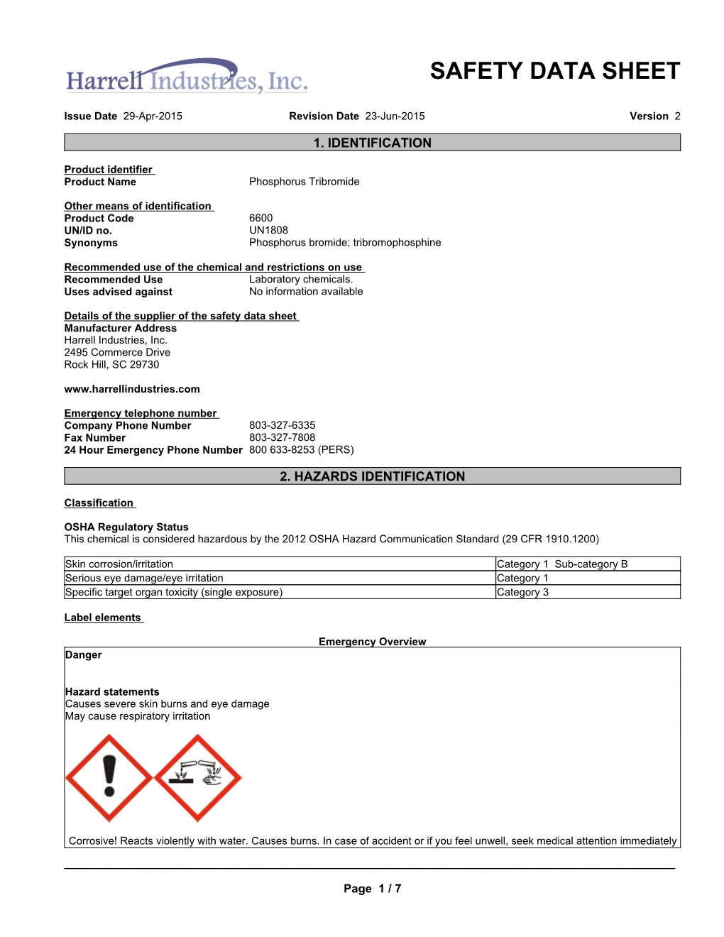 Phosphorus Tribromide SDS US