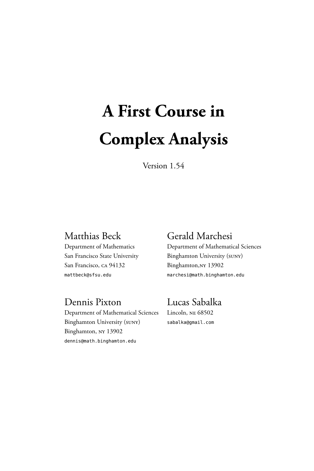 A First Course in Complex Analysis