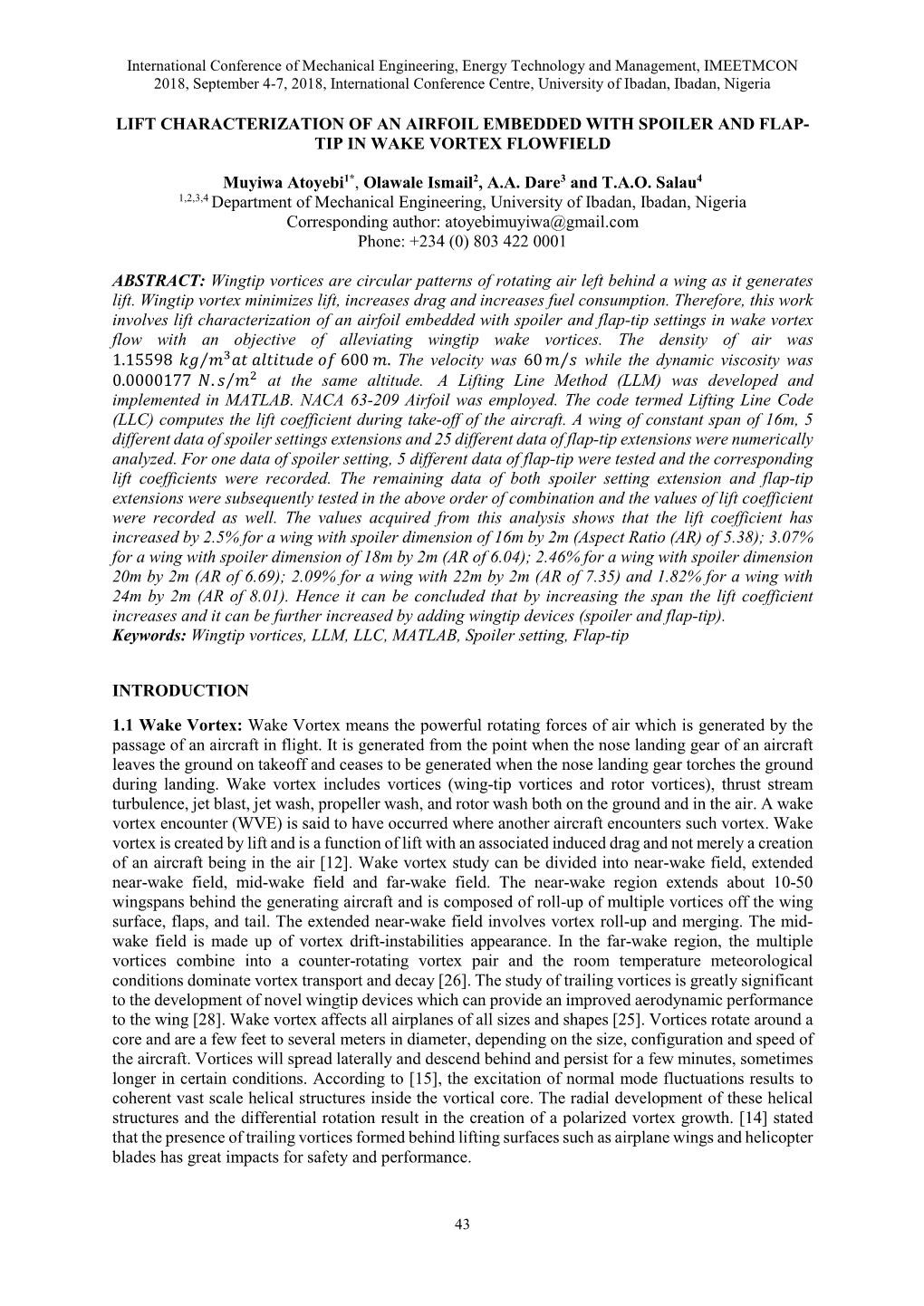 Lift Characterization of an Airfoil Embedded with Spoiler and Flap- Tip in Wake Vortex Flowfield