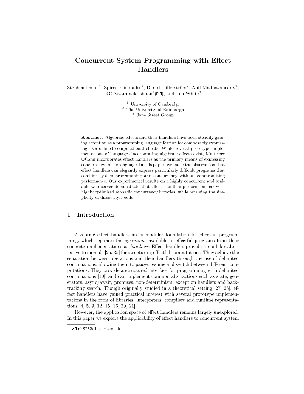 Concurrent System Programming with Effect Handlers