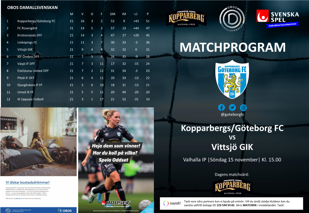 Matchprogram, Kgfc – Vittsjö