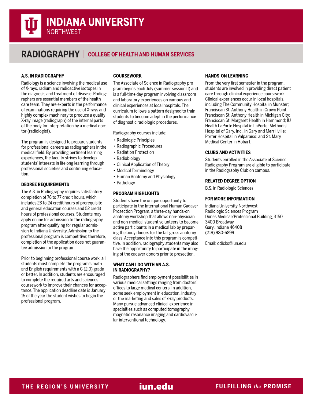 Radiography I College of Health and Human Services