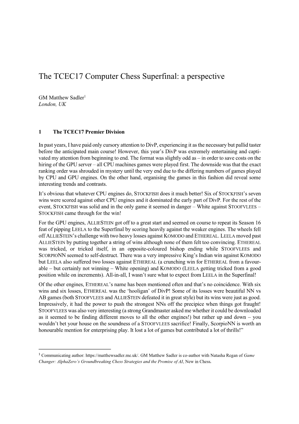 The TCEC17 Computer Chess Superfinal: a Perspective