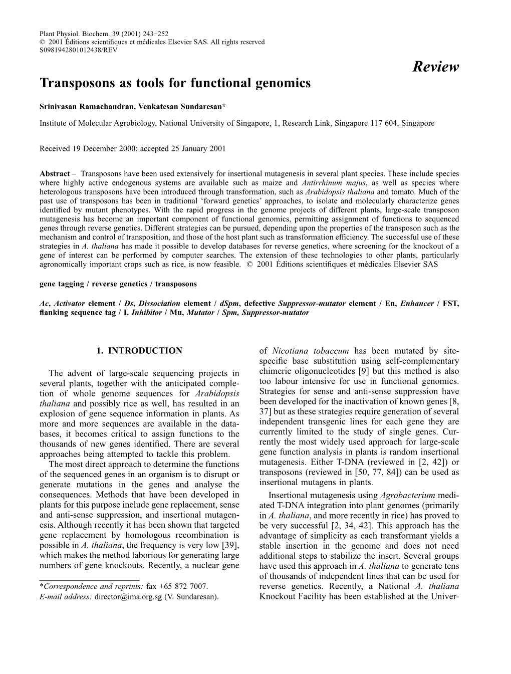 Review Transposons As Tools for Functional Genomics