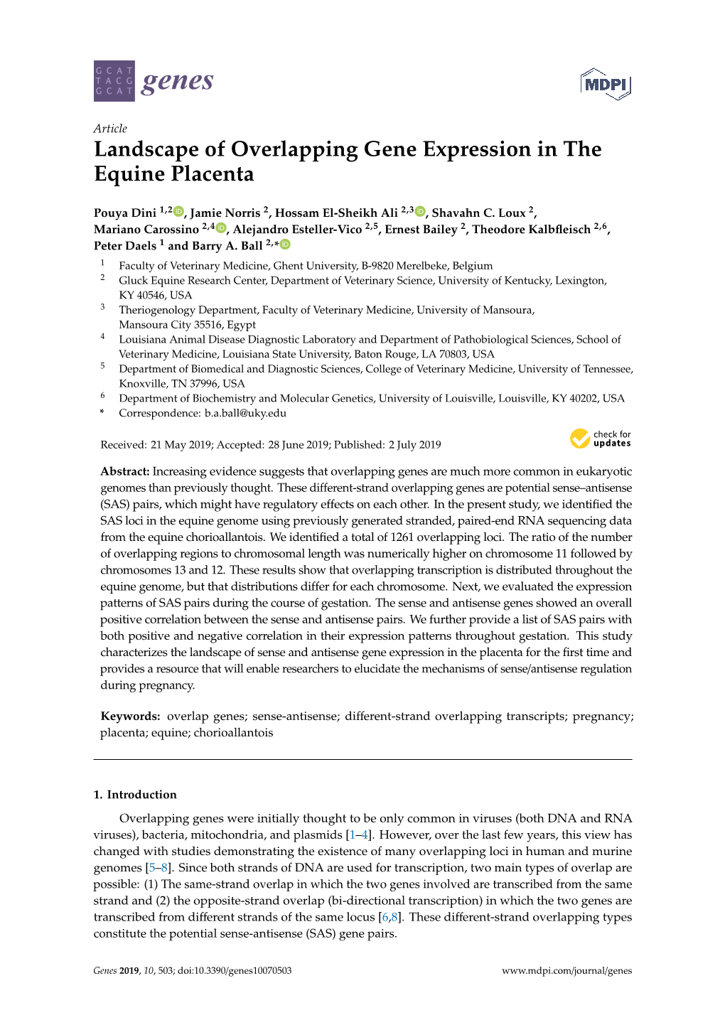 Landscape of Overlapping Gene Expression in the Equine Placenta