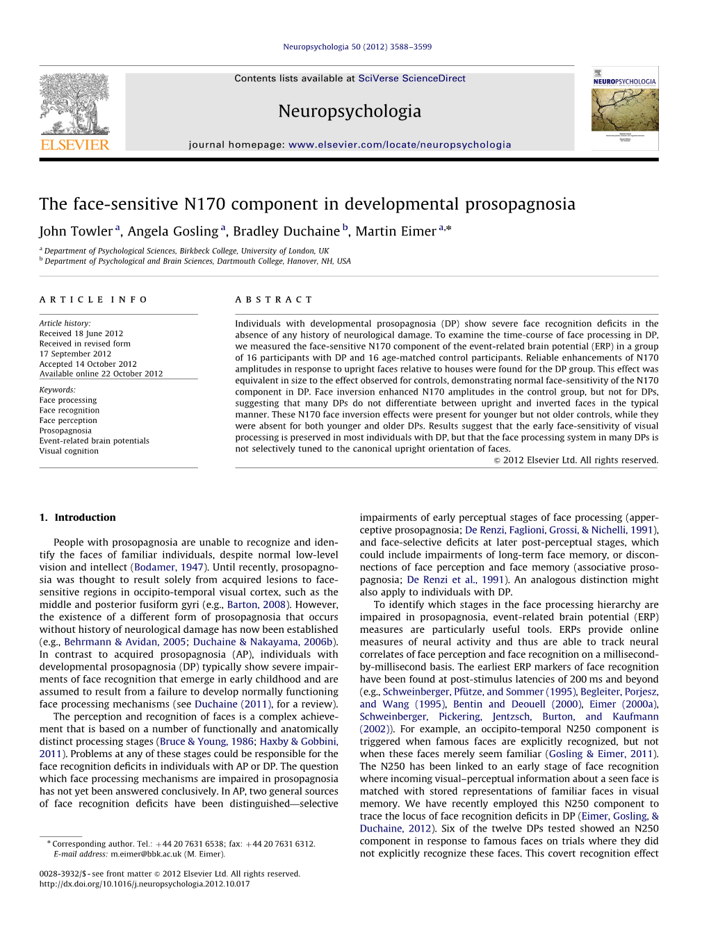 The Face-Sensitive N170 Component in Developmental Prosopagnosia