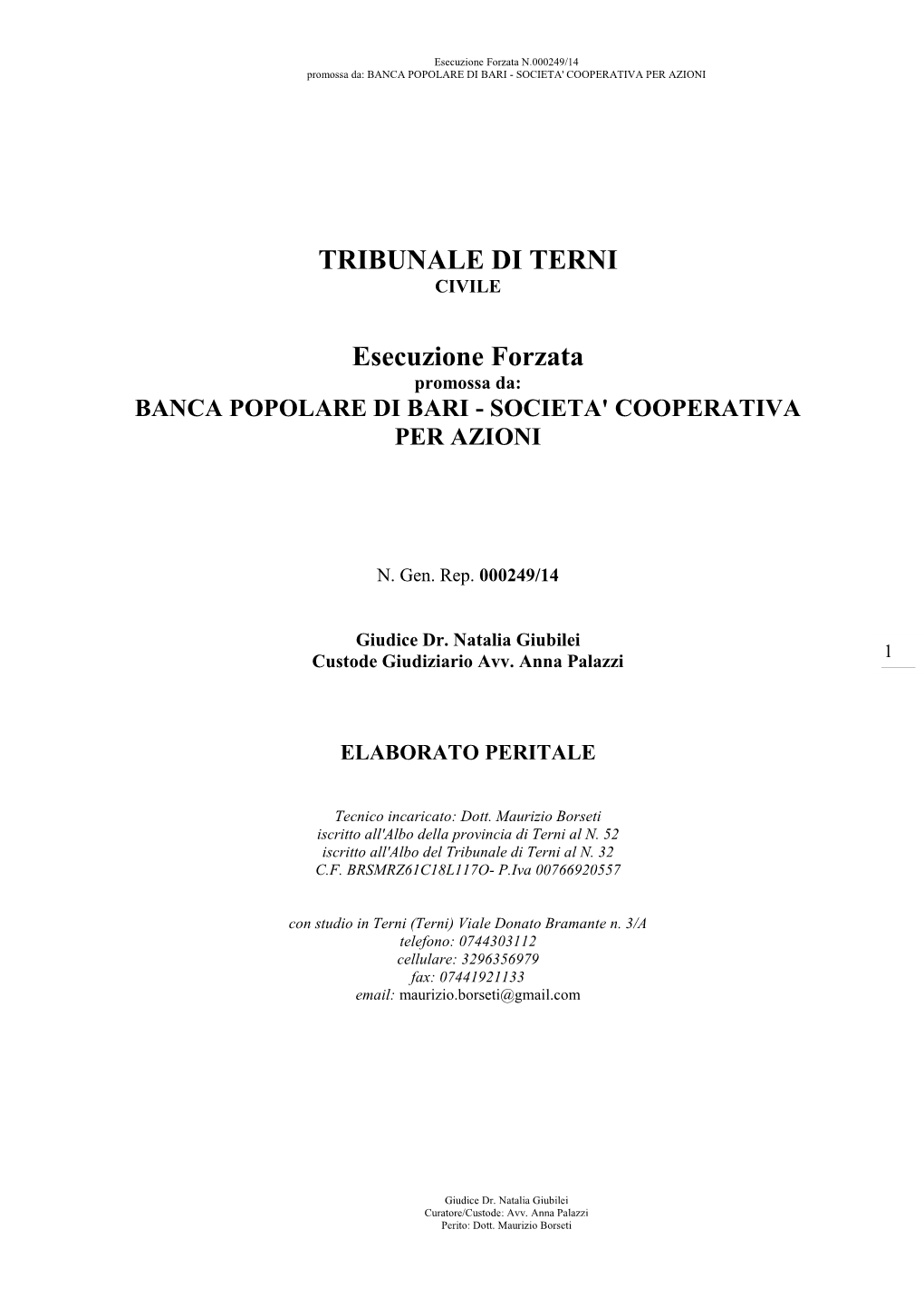 TRIBUNALE DI TERNI Esecuzione Forzata