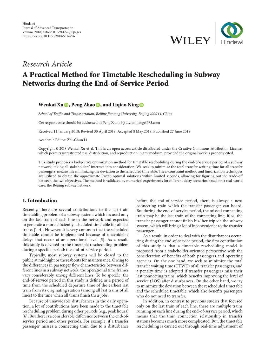 A Practical Method for Timetable Rescheduling in Subway Networks During the End-Of-Service Period