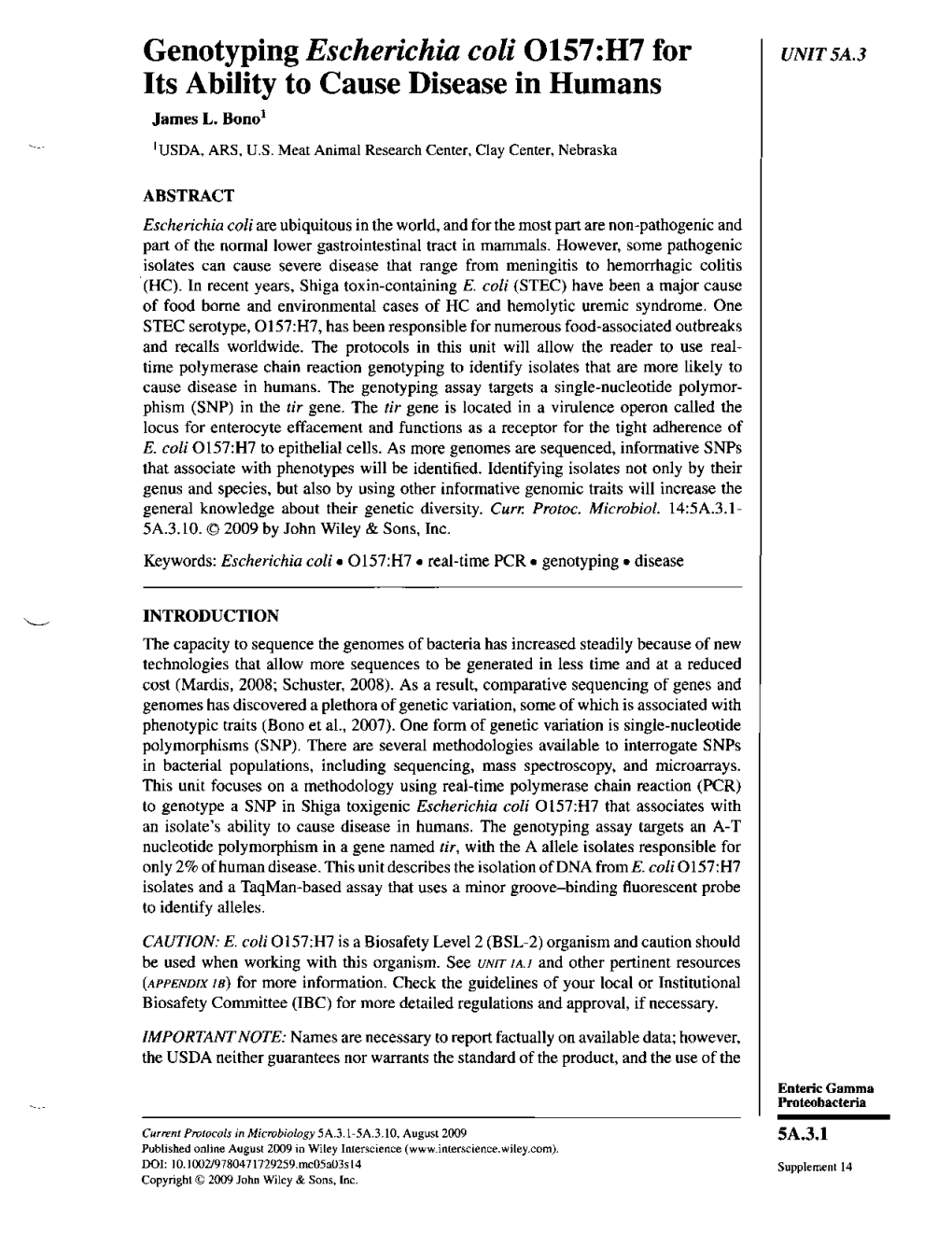 Genotyping Escherichia Coli 0157:H7 for Its Ability to Cause Disease In