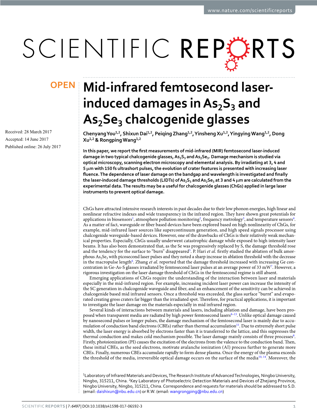 Mid-Infrared Femtosecond Laser- Induced Damages in As2