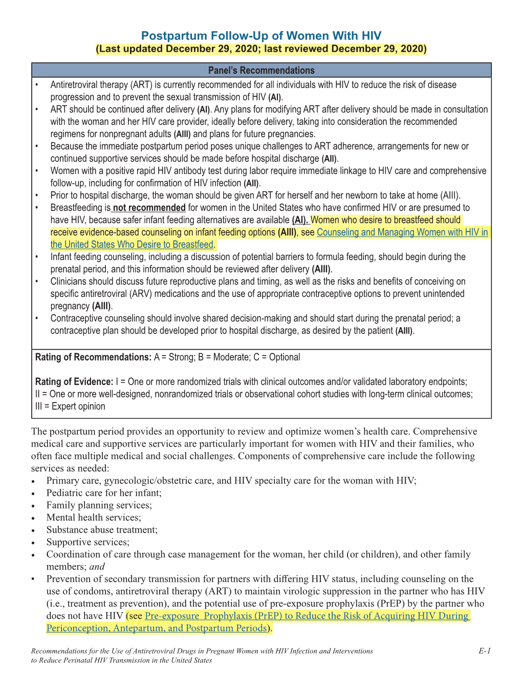 Postpartum Follow-Up of Women with HIV (Last Updated December 29, 2020; Last Reviewed December 29, 2020)