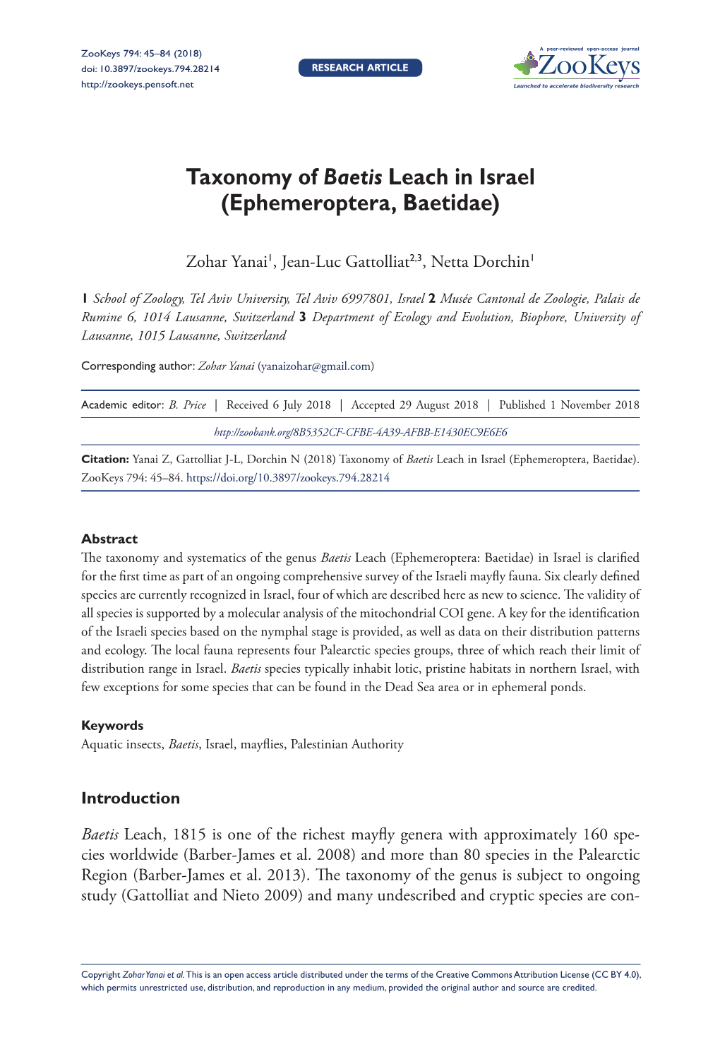 ﻿Taxonomy of Baetis Leach in Israel (Ephemeroptera, Baetidae)