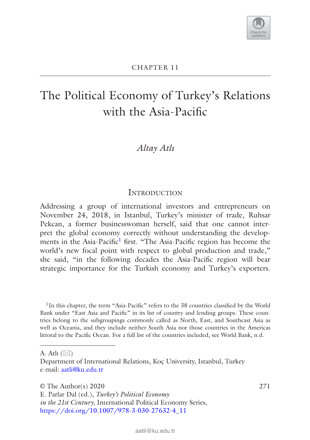 The Political Economy of Turkey's Relations with the Asia-Pacific