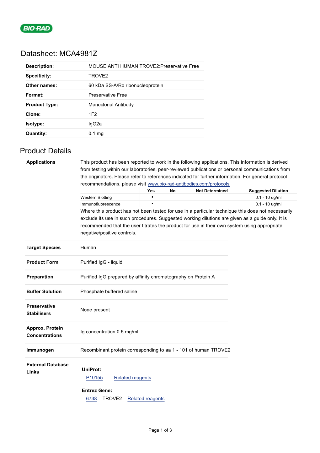 Datasheet: MCA4981Z Product Details