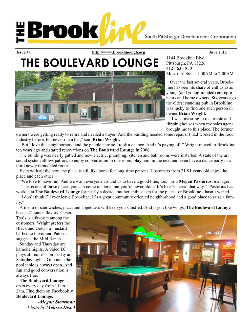 THE BOULEVARD LOUNGE 1144 Brookline Blvd