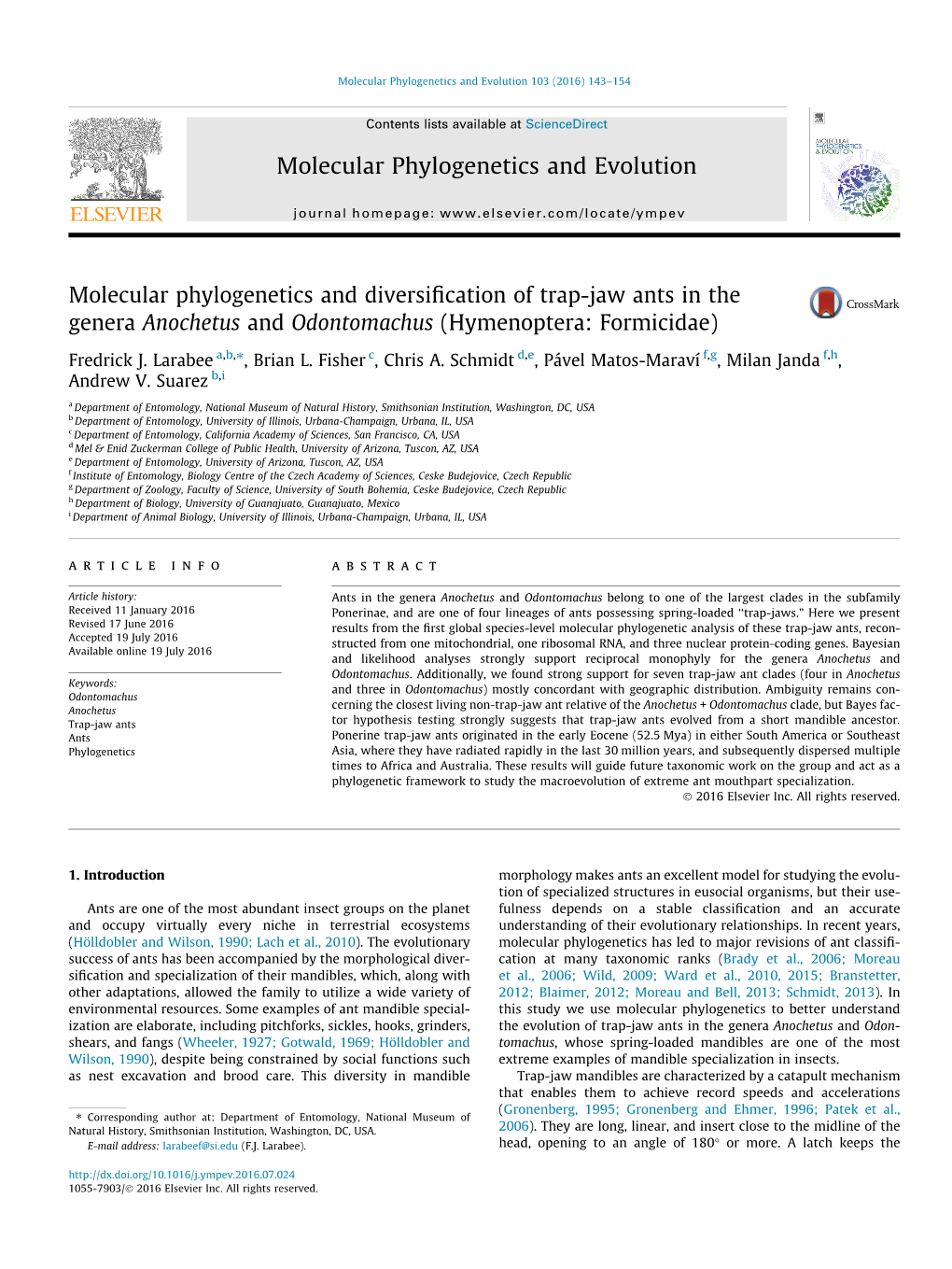 Molecular Phylogenetics and Diversification of Trap-Jaw Ants in the Genera Anochetus and Odontomachus