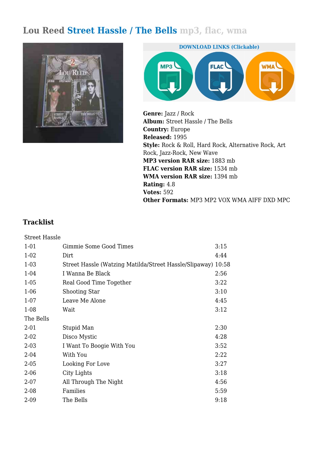 Lou Reed Street Hassle / the Bells Mp3, Flac, Wma