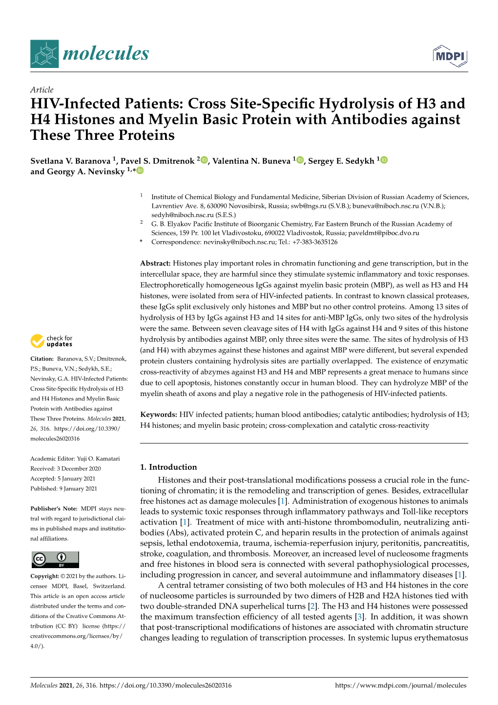 HIV-Infected Patients: Cross Site-Specific Hydrolysis of H3 And