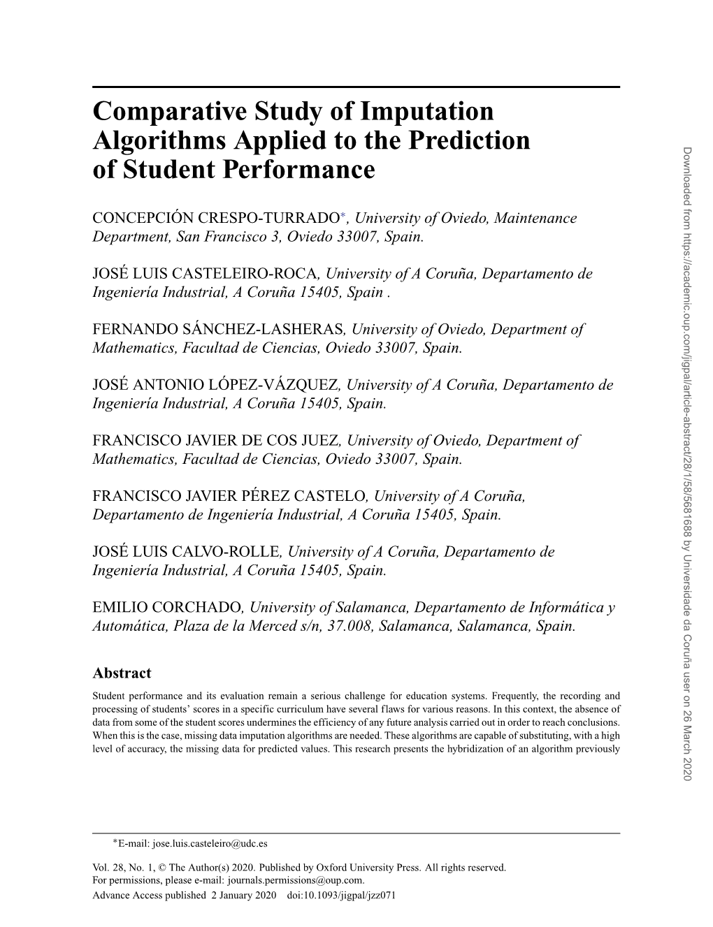 Comparative Study of Imputation Algorithms Applied To
