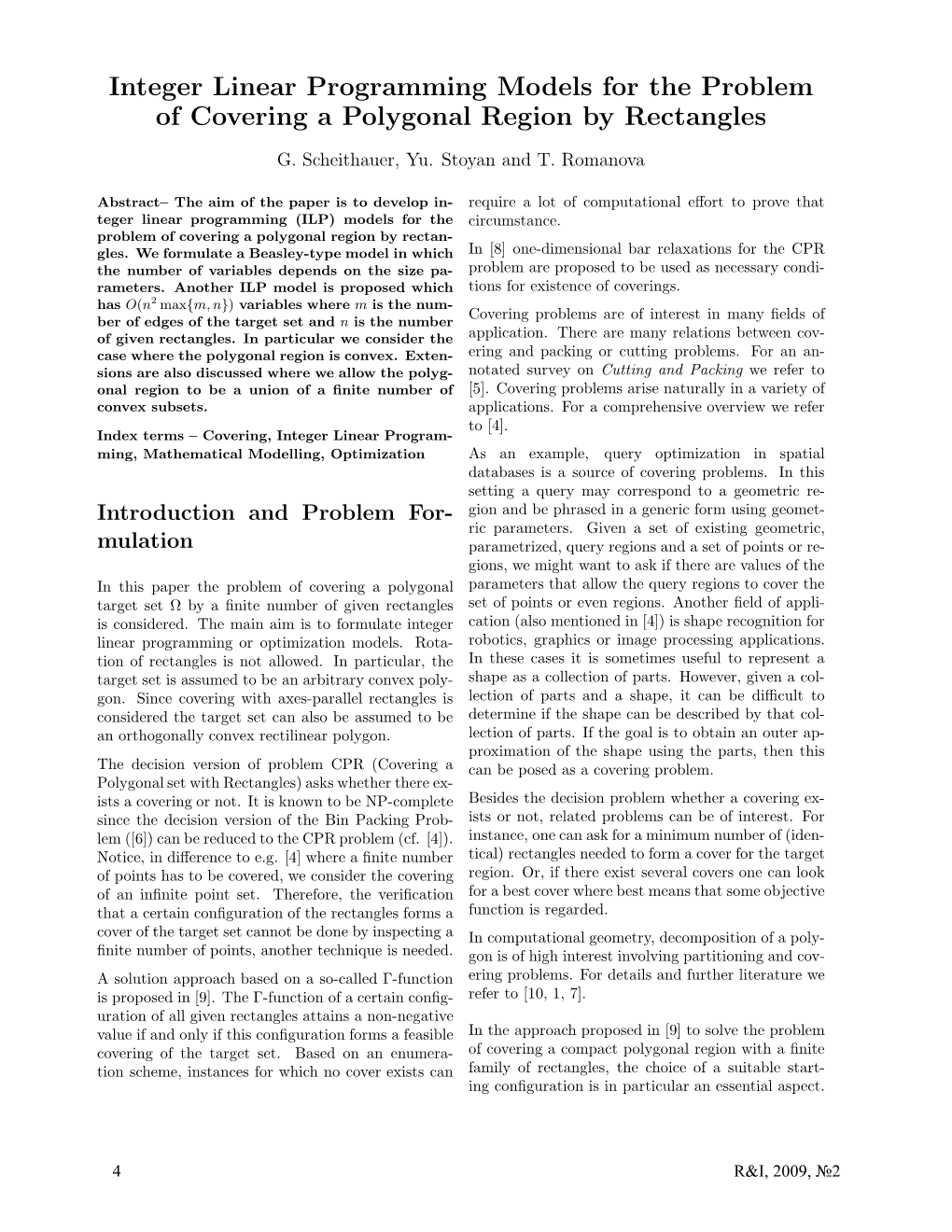 Integer Linear Programming Models for the Problem of Covering a Polygonal Region by Rectangles