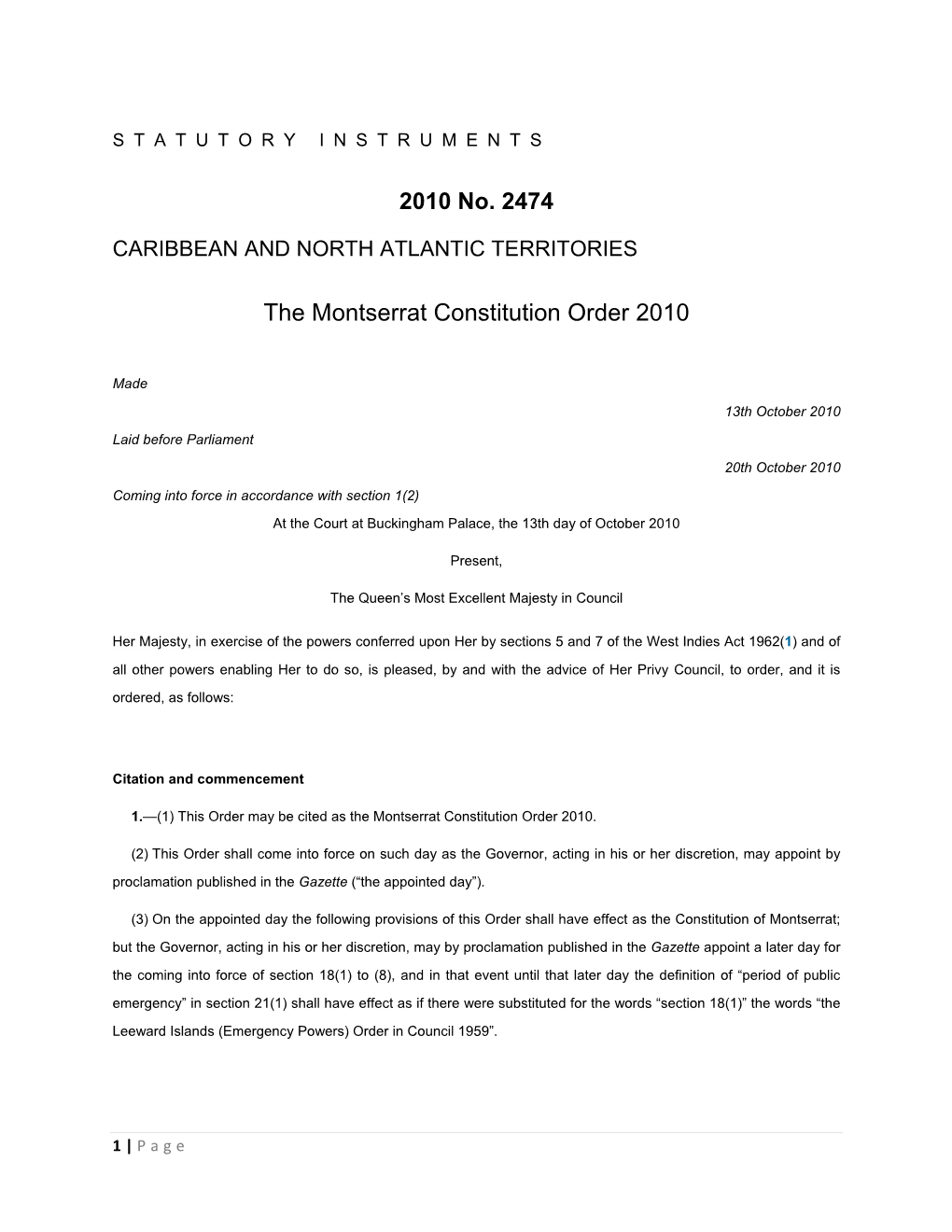 The Montserrat Constitution Order 2010