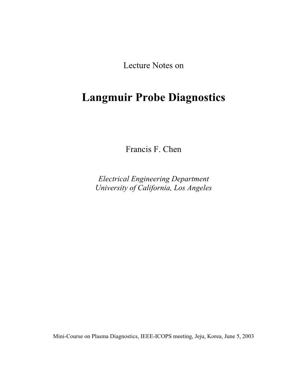 Langmuir Probe Diagnostics
