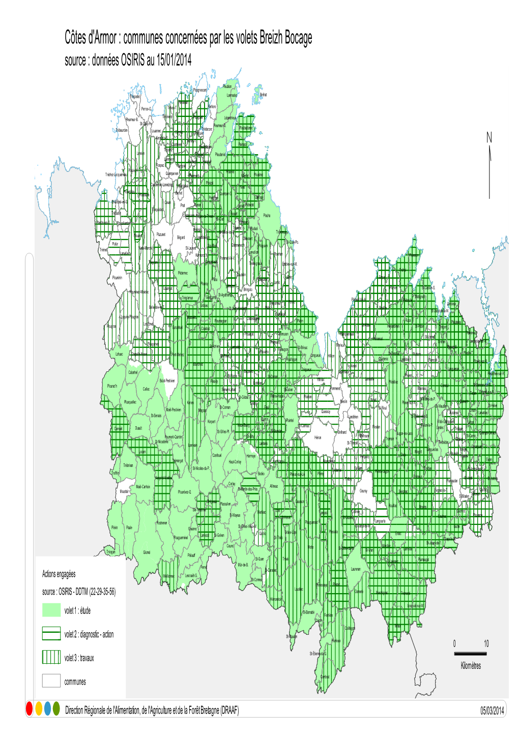Côtes D'armor : Communes Concernées Par Les Volets Breizh Bocage Source : Données OSIRIS Au 15/01/2014