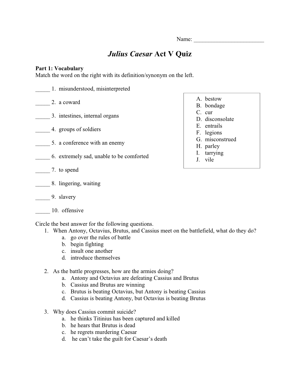 Julius Caesar Act V Quiz