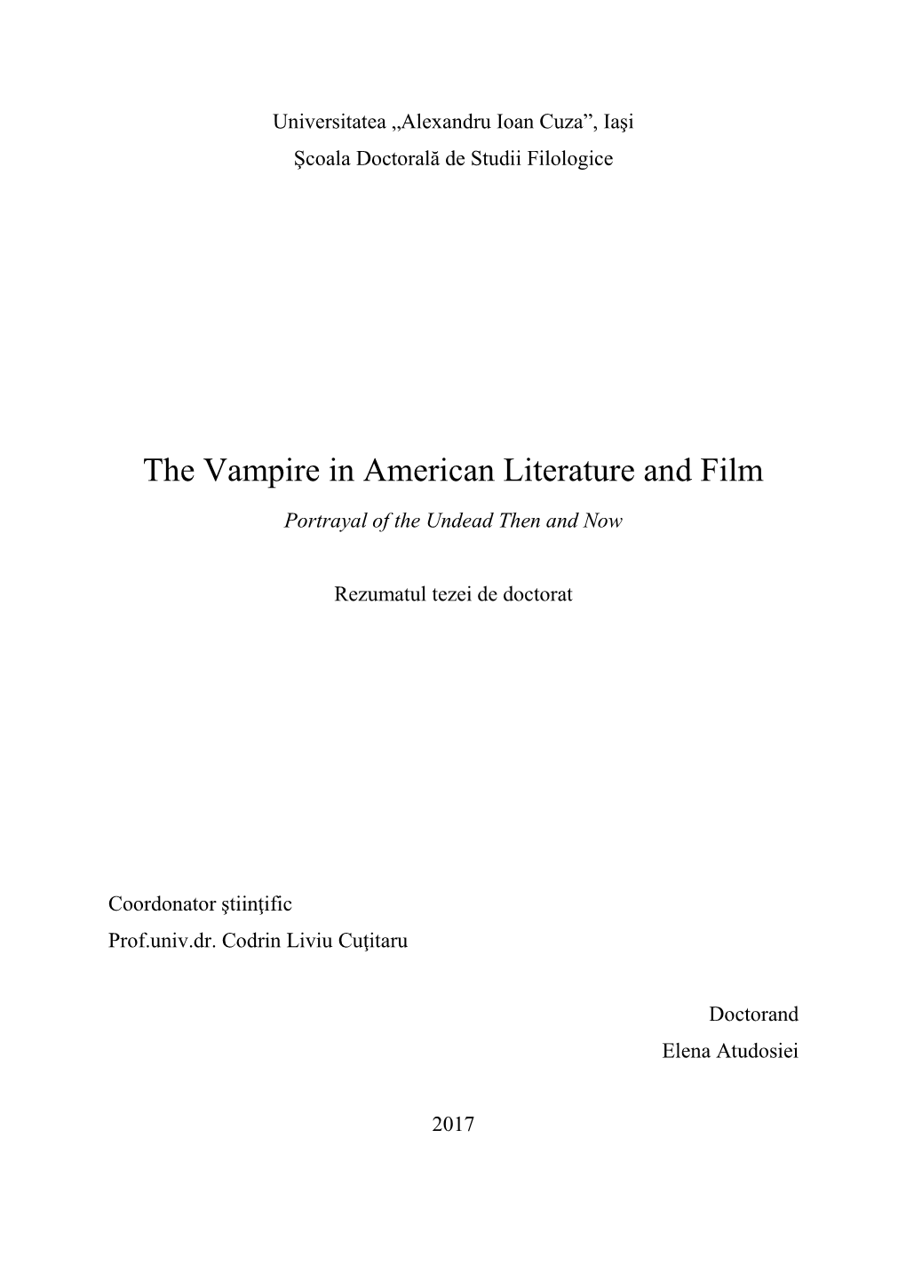 The Vampire in American Literature and Film