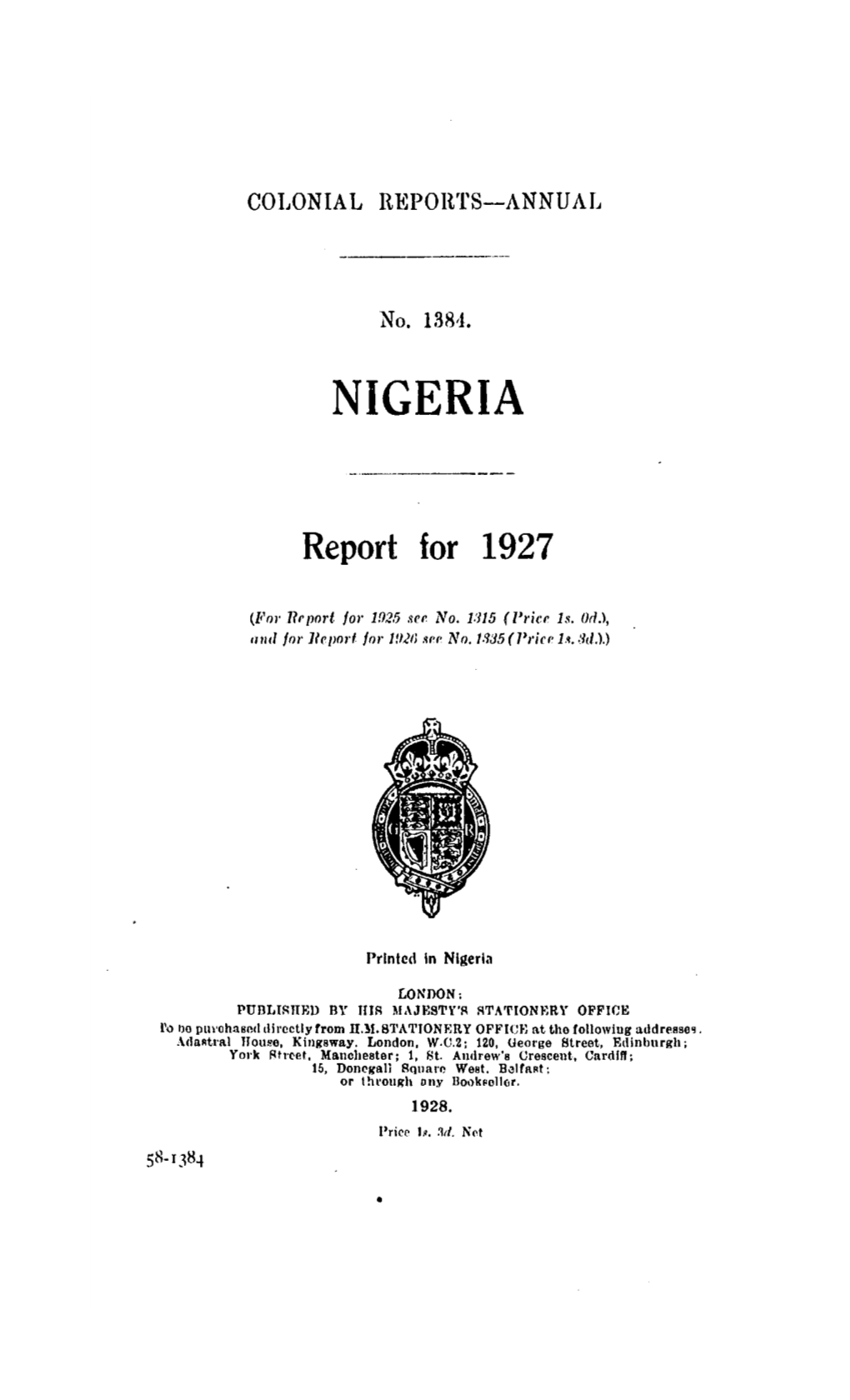 Annual Report of the Colonies, Nigeria, 1927