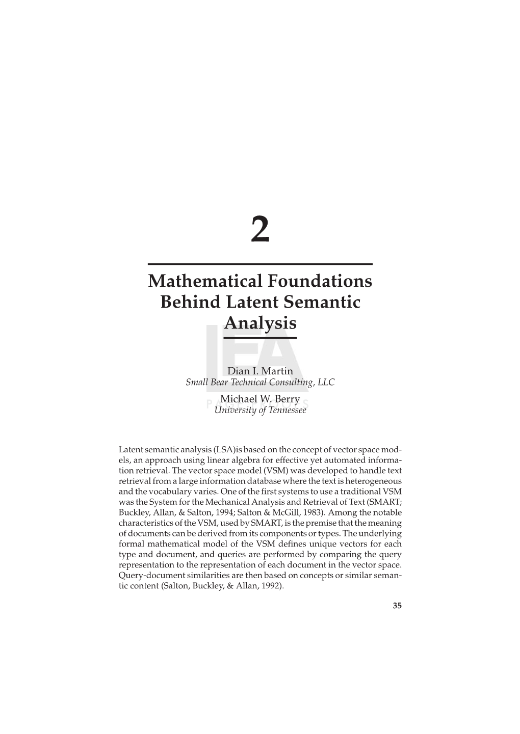 Mathematical Foundations Behind Latent Semantic Analysis