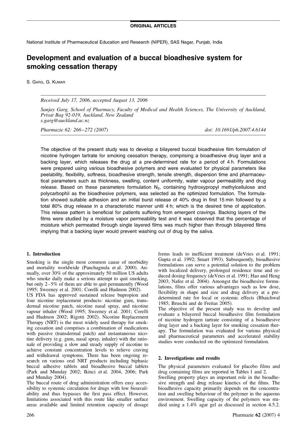 Development and Evaluation of a Buccal Bioadhesive System for Smoking Cessation Therapy