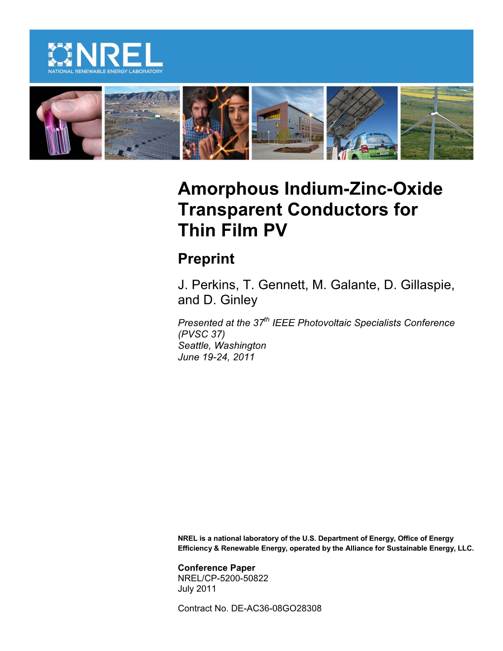 Amorphous Indium-Zinc-Oxide Transparent Conductors for Thin Film PV Preprint J