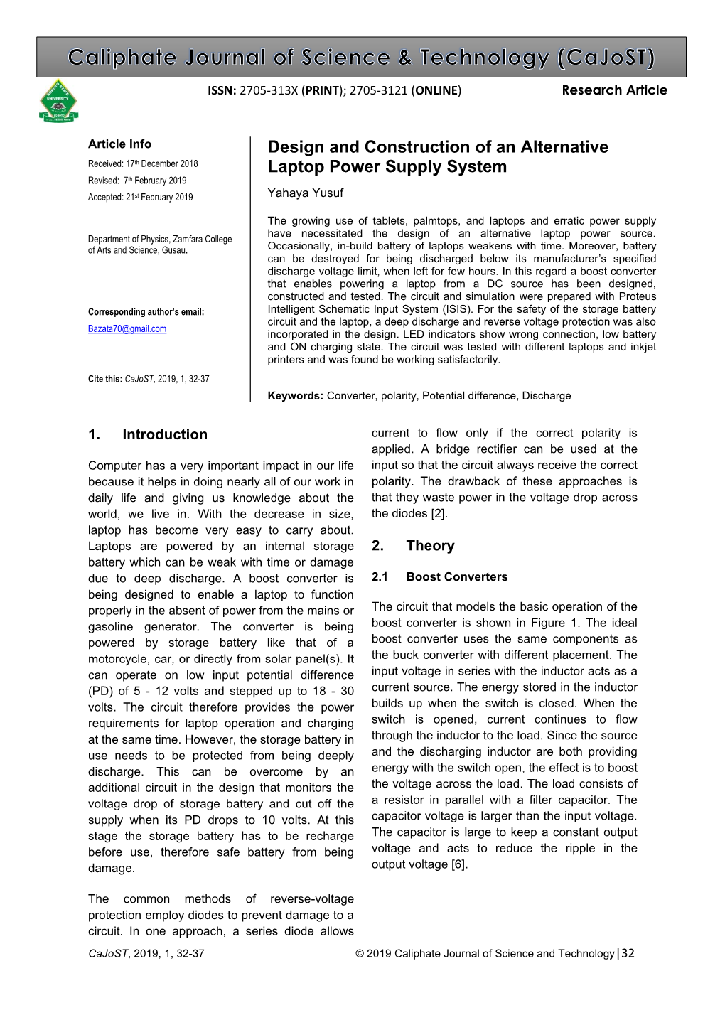 Design and Construction of an Alternative Laptop Power Supply System Full Paper