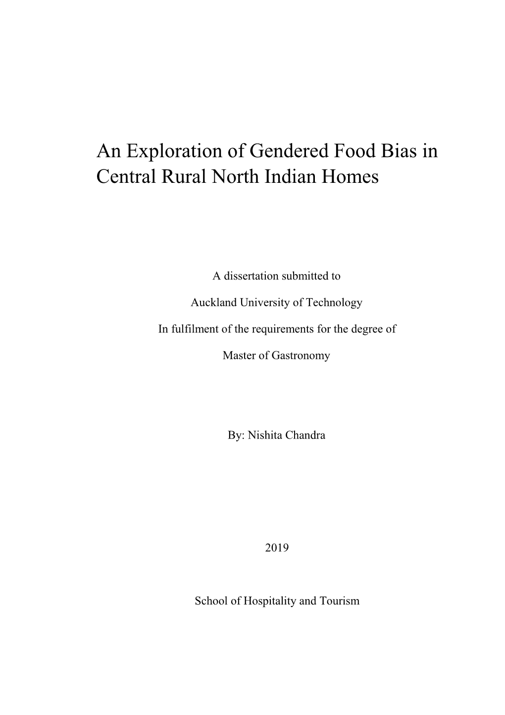 An Exploration of Gendered Food Bias in Central Rural North Indian Homes