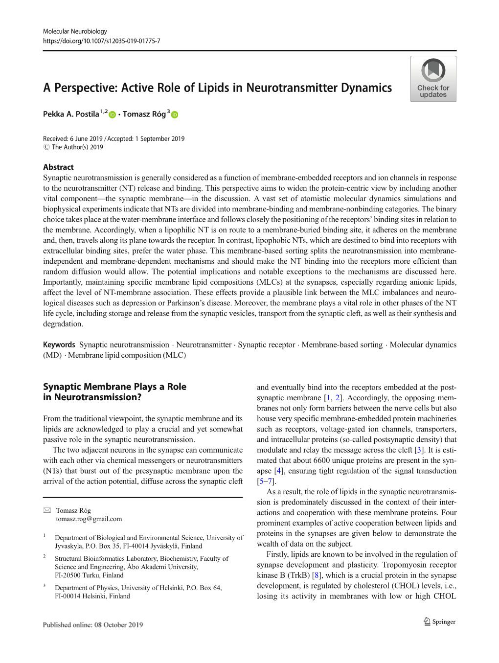 A Perspective: Active Role of Lipids in Neurotransmitter Dynamics