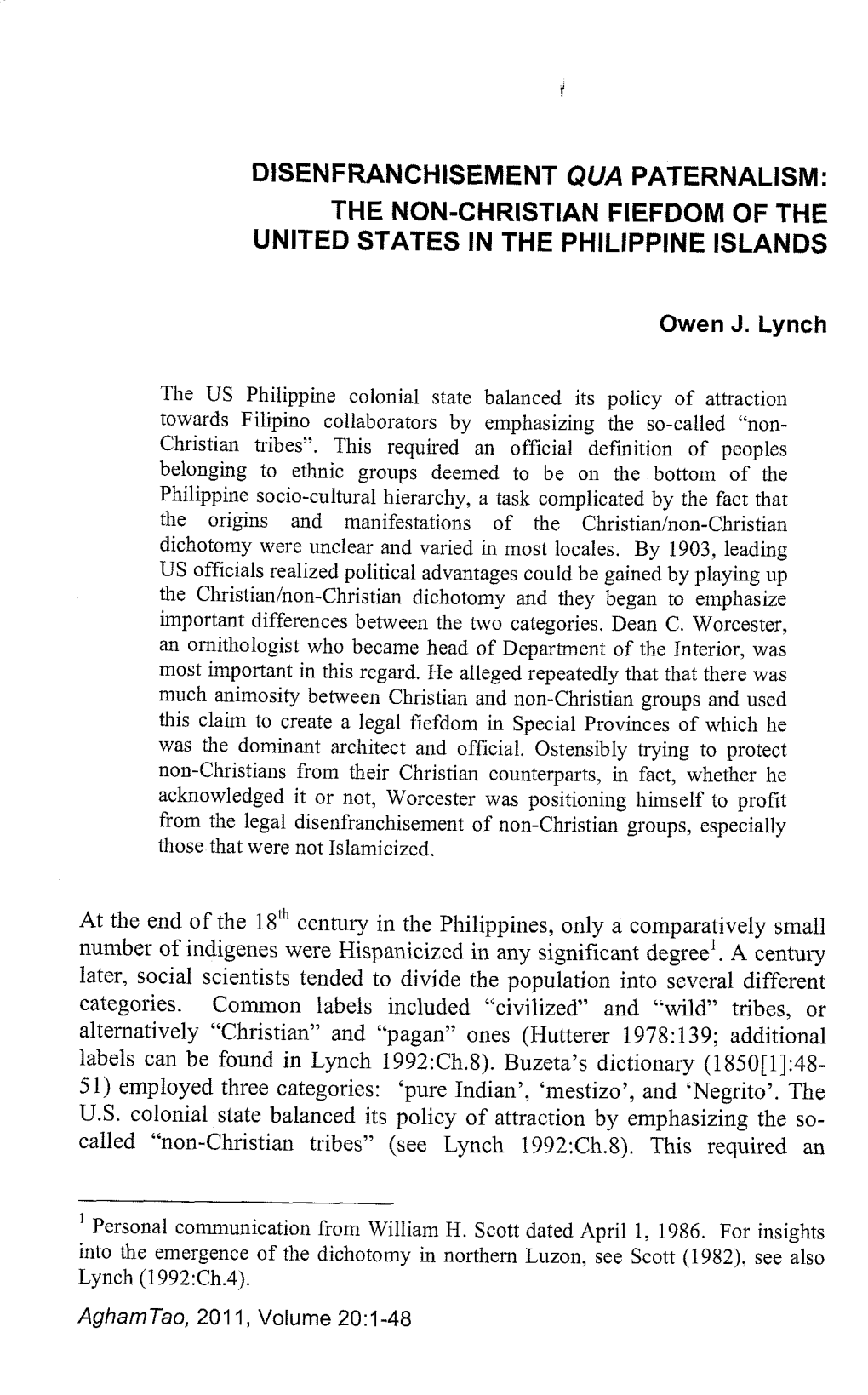 The Non-Christian Fiefdom of the United States in the Philippine Islands